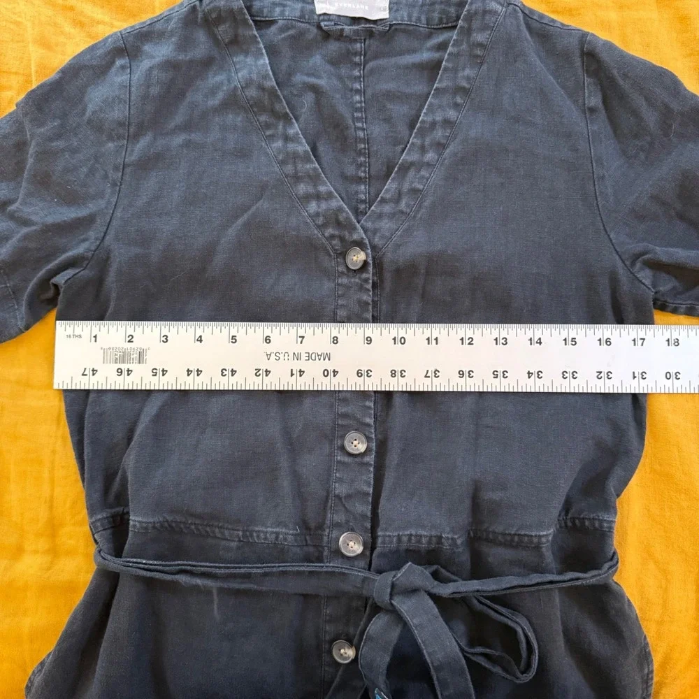 Everlane Black 100% Linen Short Sleeve Button Front Picnic Jumpsuit‎ Womens 4